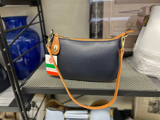 Borsa in Vera Pelle "Antonella" – Capiente con Tre Tracolle | Blu Scuro & Marrone – Made in Italy
