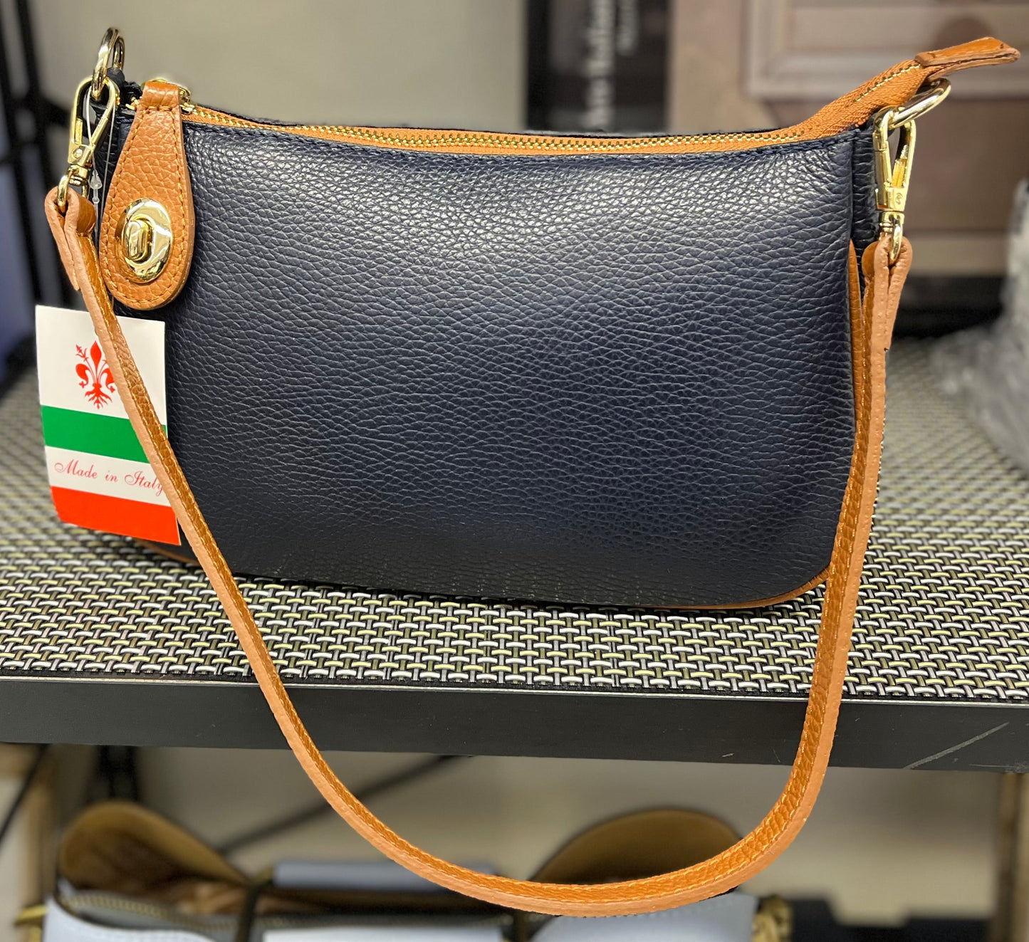 Borsa in Vera Pelle "Antonella" – Capiente con Tre Tracolle | Blu Scuro & Marrone – Made in Italy