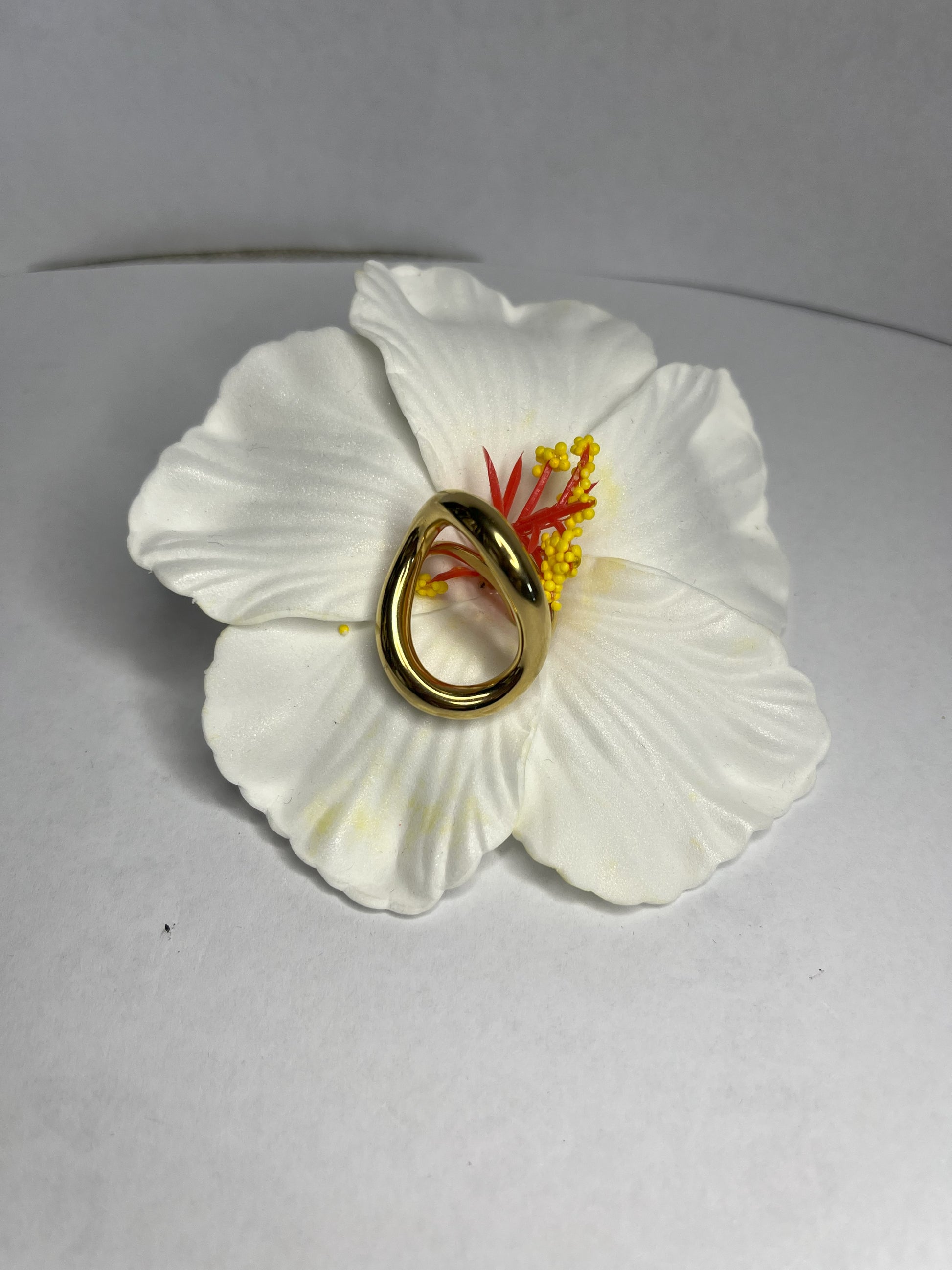 "Anello Minimal Chic in acciaio 316L dorato con design ovale allungato, completamente regolabile"