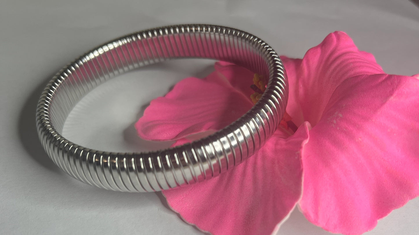 Braccialetto Flex Elegance argento su fiore rosa