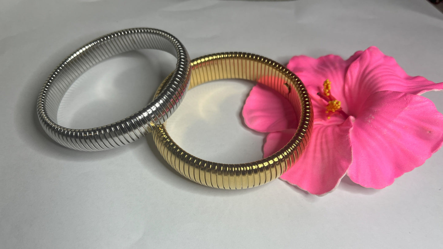Braccialetto Flex Elegance argento e oro su fiore rosa