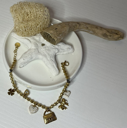 Braccialetto quadrifoglio dorato con charms