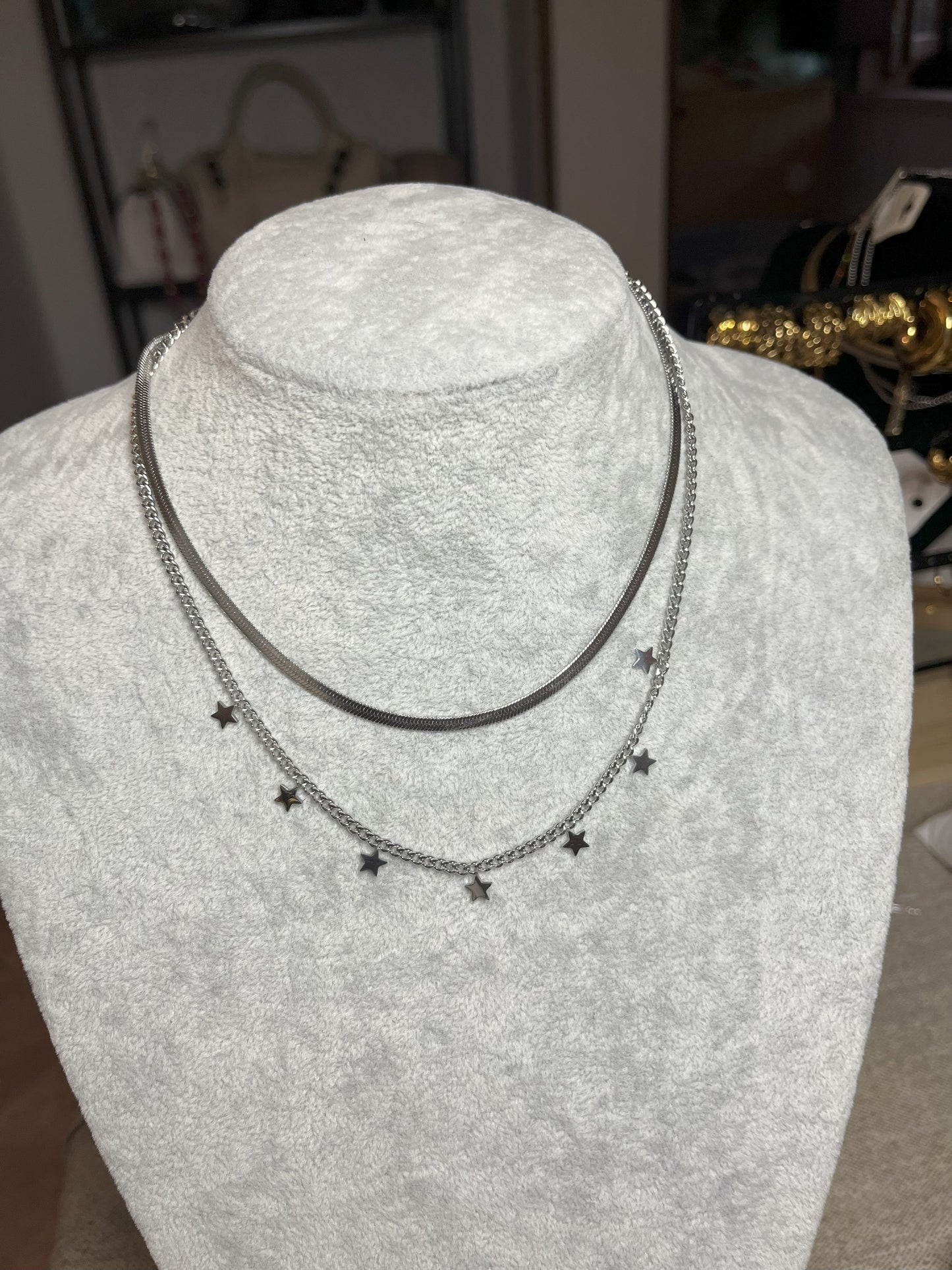 Collana Double Star - Acciaio Alta Qualità Placcato Argento