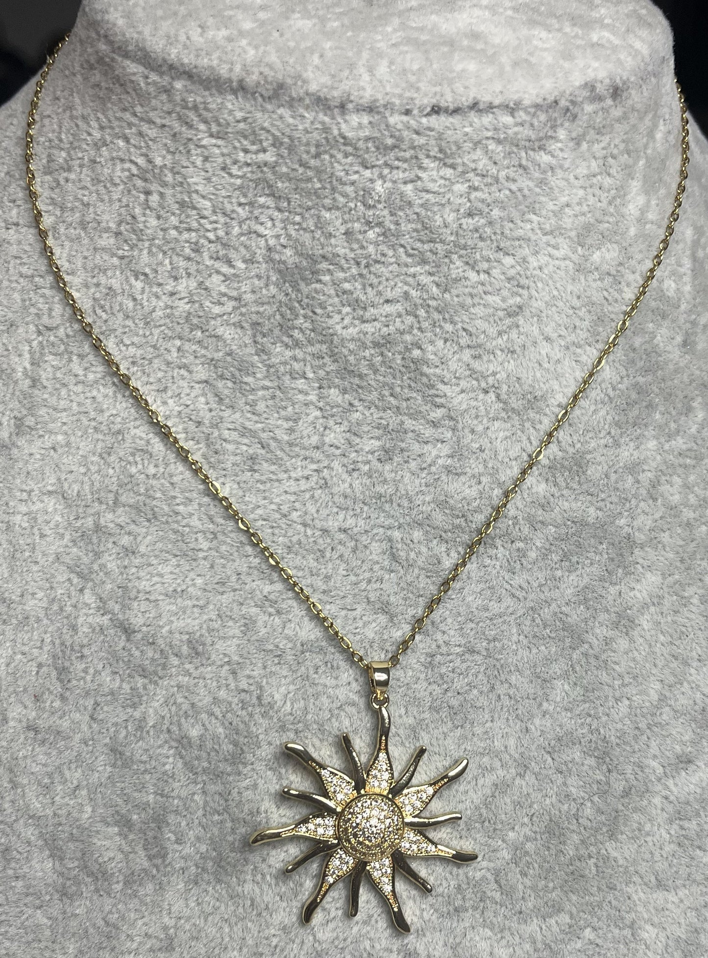Collana Sole Splendente Acciaio Ottone Cristalli - Placcata Oro Argento