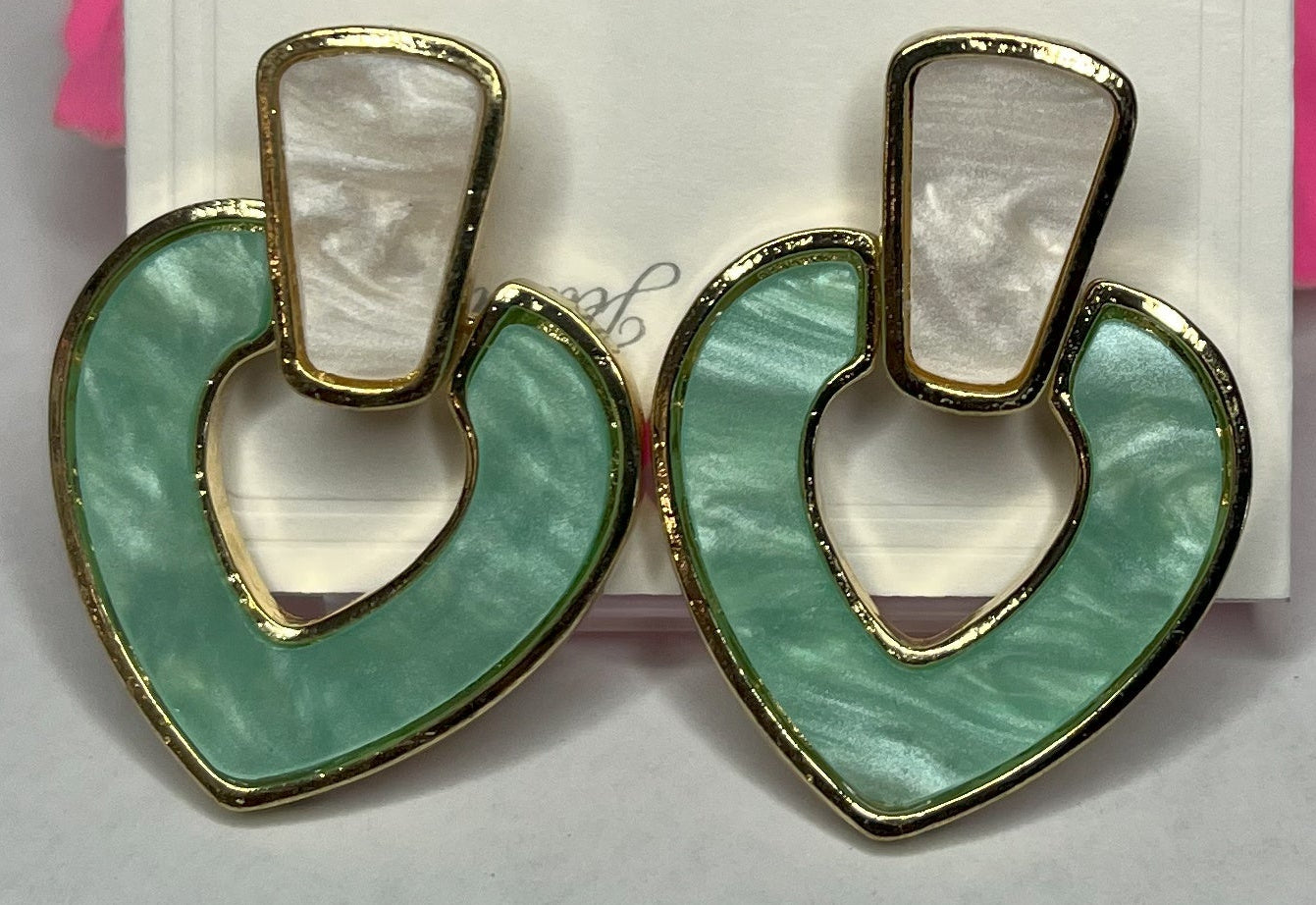 Orecchini Asia verde tiffany - eleganti orecchini a cuore con pietre naturali verde tiffany  e finitura dorata