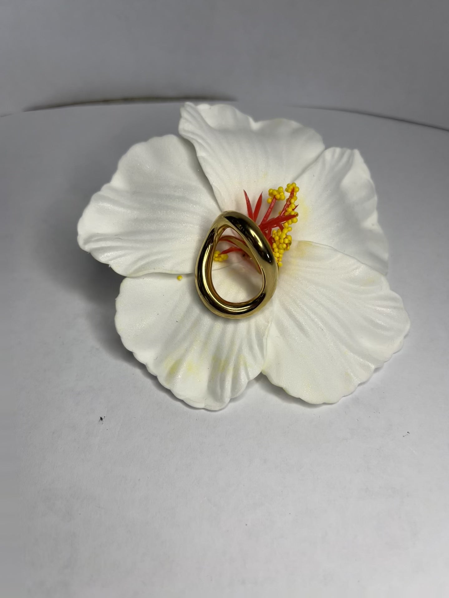 "Anello Minimal Chic in acciaio 316L dorato con design ovale allungato, completamente regolabile"