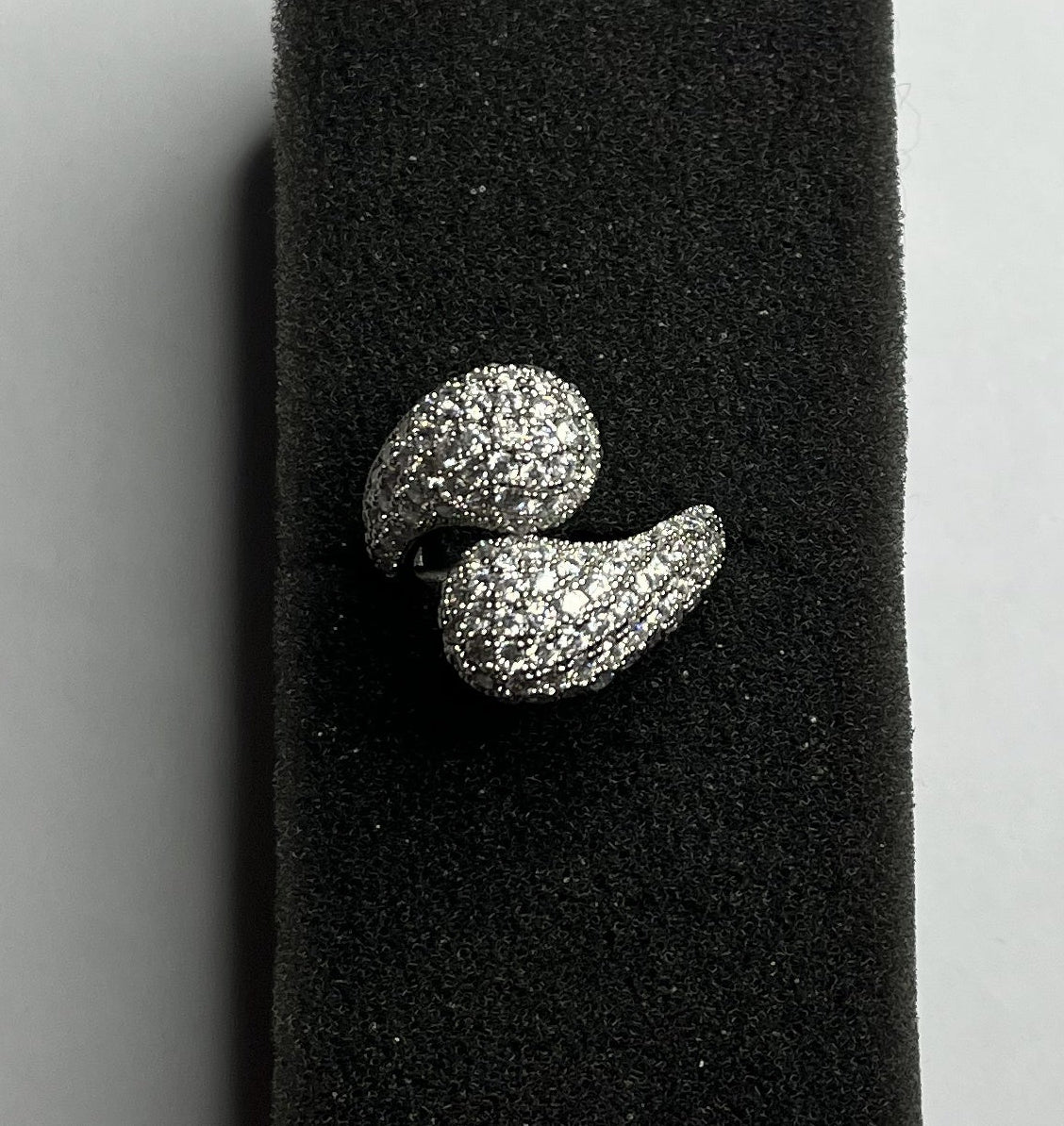 Anello Pavé Argento Doppia Foglia Zirconi Brillanti Aperto Regolabile