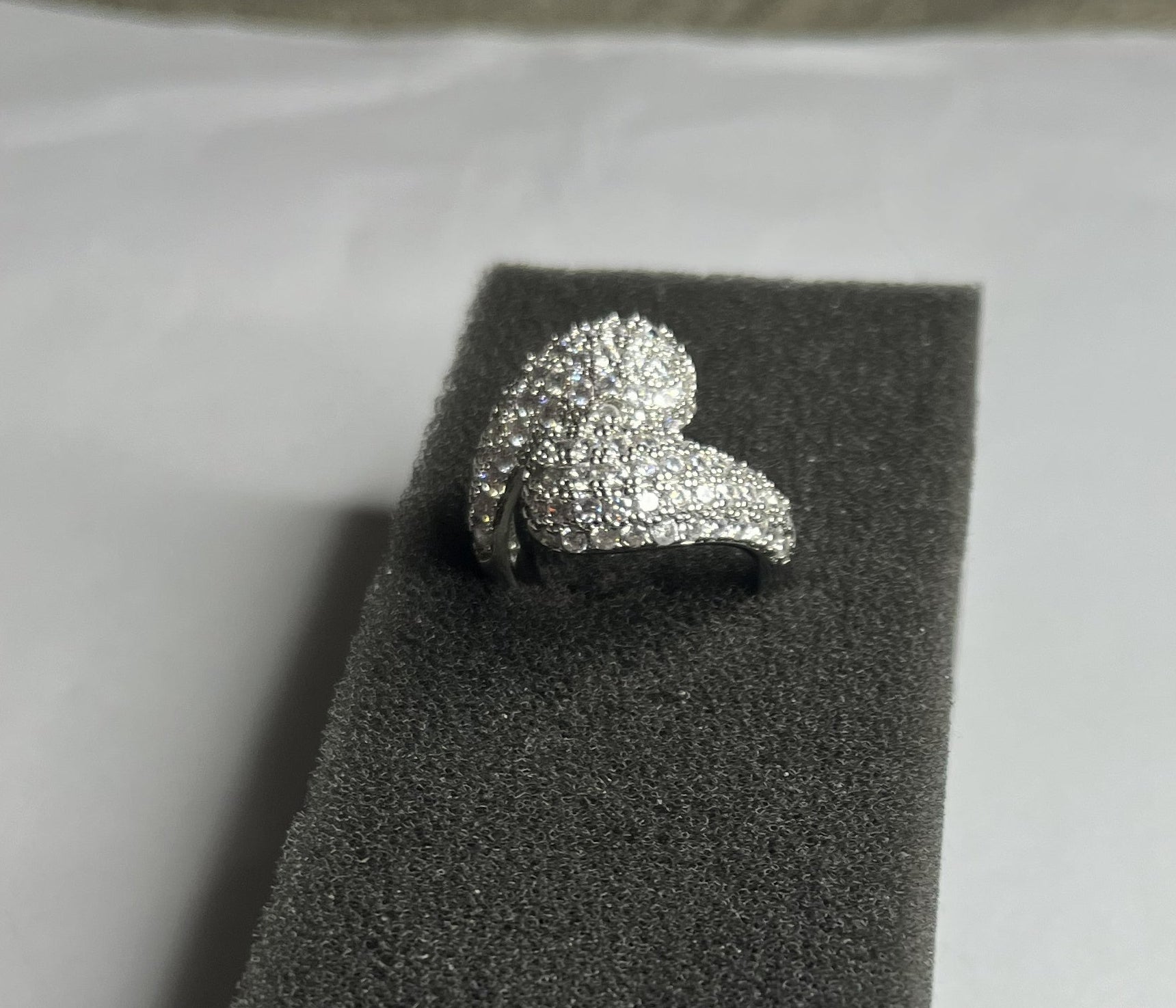 Anello Pavé Argento Doppia Foglia Zirconi Brillanti Aperto Regolabile