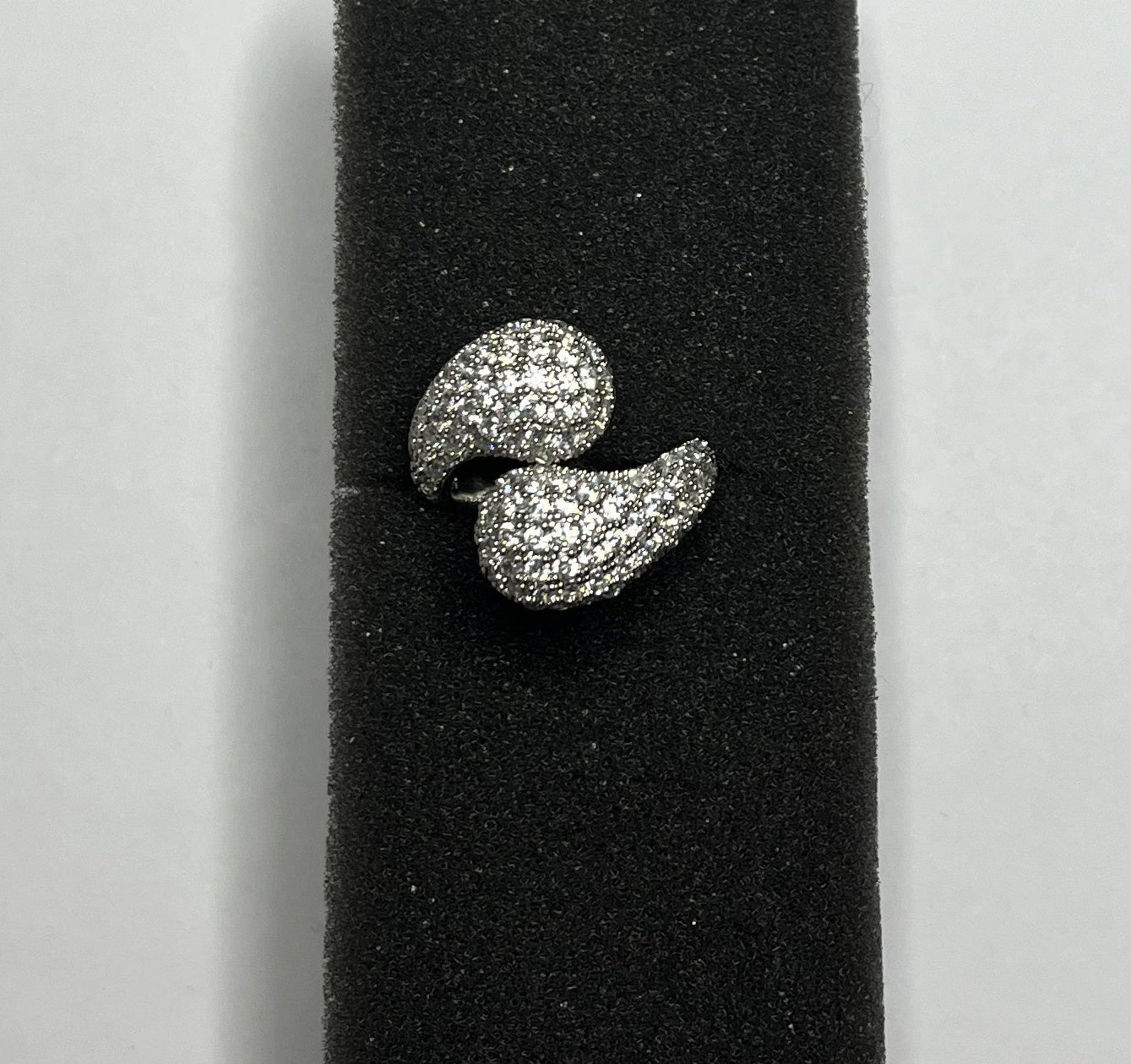 Anello Pavé Argento Doppia Foglia Zirconi Brillanti Aperto Regolabile