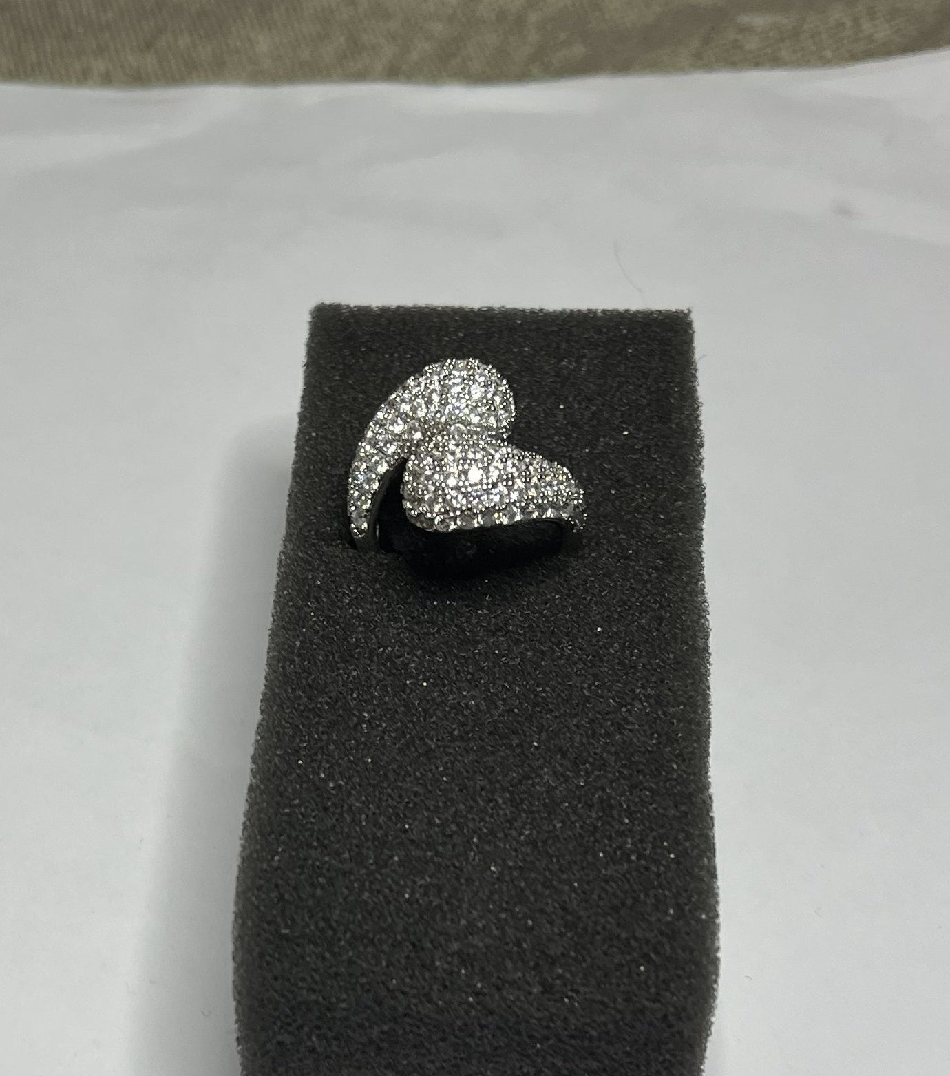 Anello Pavé Argento Doppia Foglia Zirconi Brillanti Aperto Regolabile