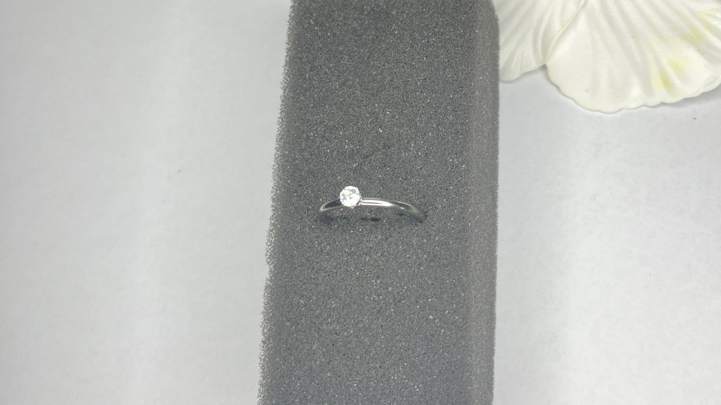 Anello Solitario Elegante - Acciaio Placcato Argento - Pietra Piccola e Grande