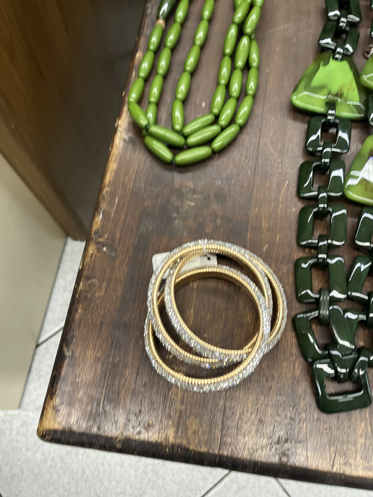 Bracciale triple bangle zirconato color argento in acciaio inossidabile placcato oro con pavé cristalli e texture millegrain