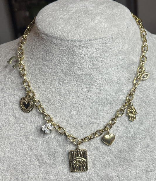 Collana Charm Oro Pendenti Cuore Ciondoli Portafortuna