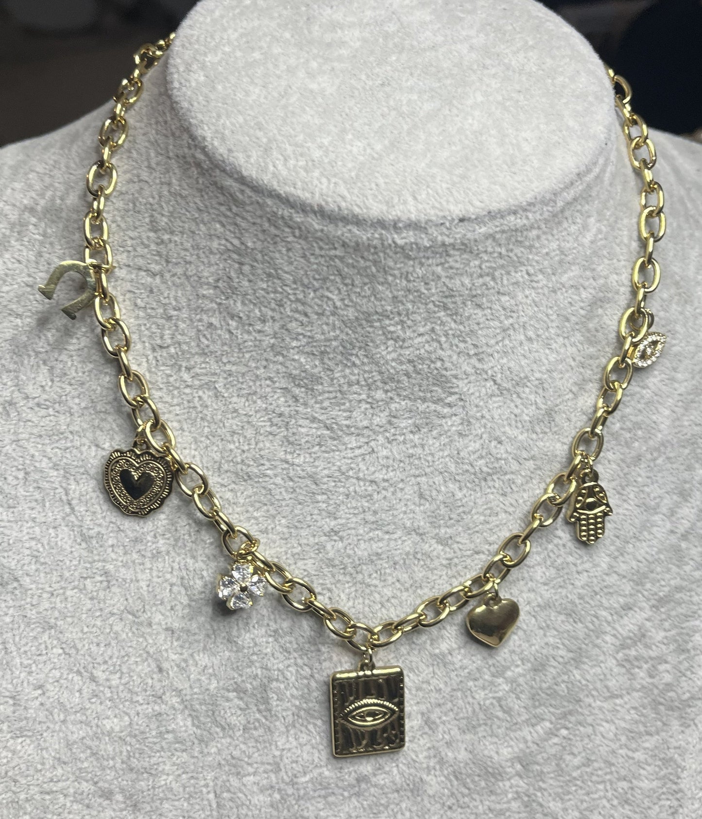 Collana Charm Oro Pendenti Cuore Ciondoli Portafortuna
