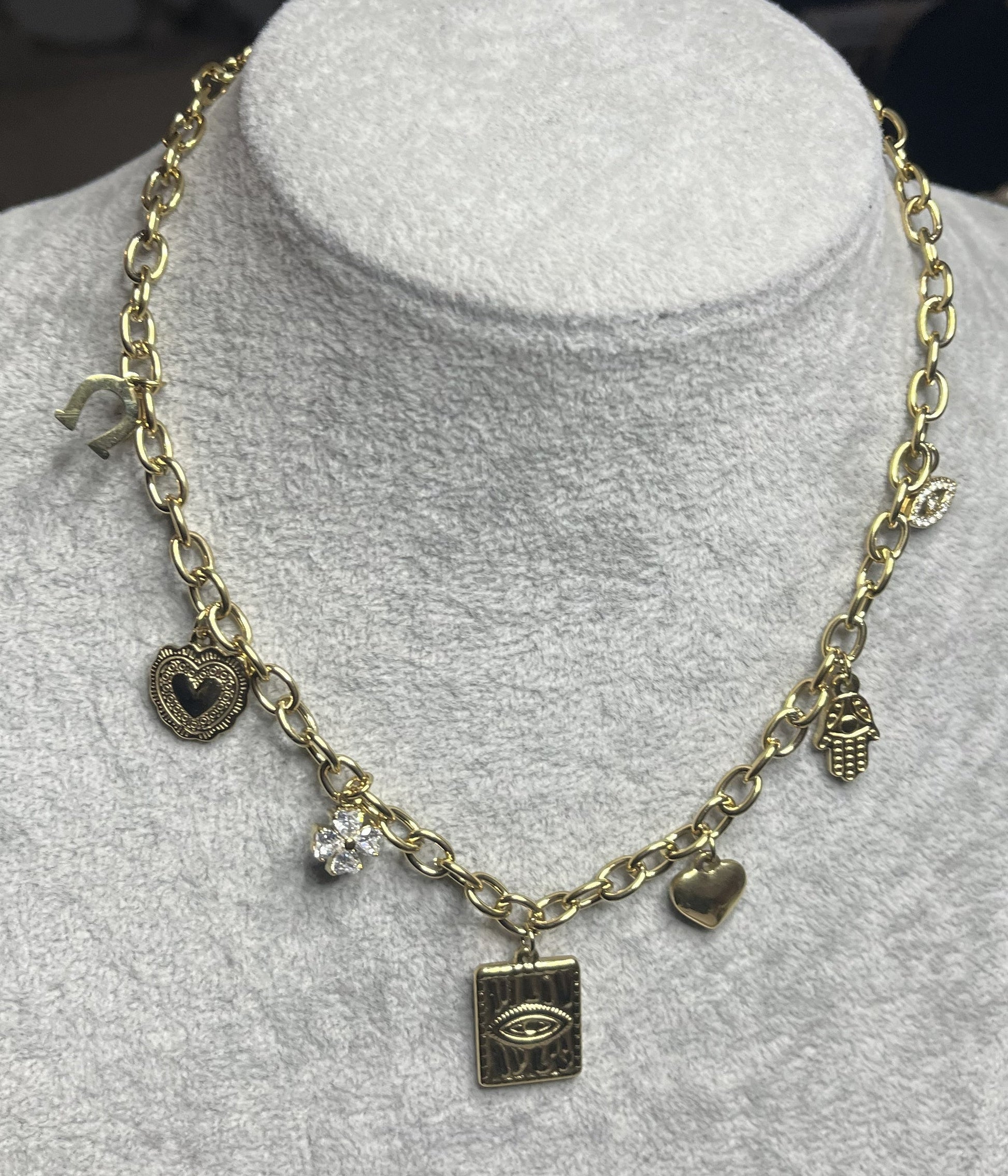 Collana Charm Oro Pendenti Cuore Ciondoli Portafortuna