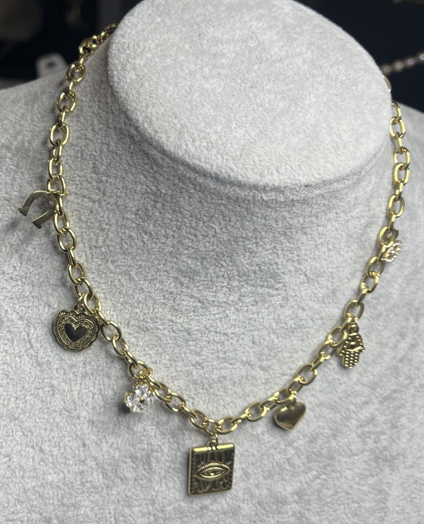 Collana Charm Oro Pendenti Cuore Ciondoli Portafortuna