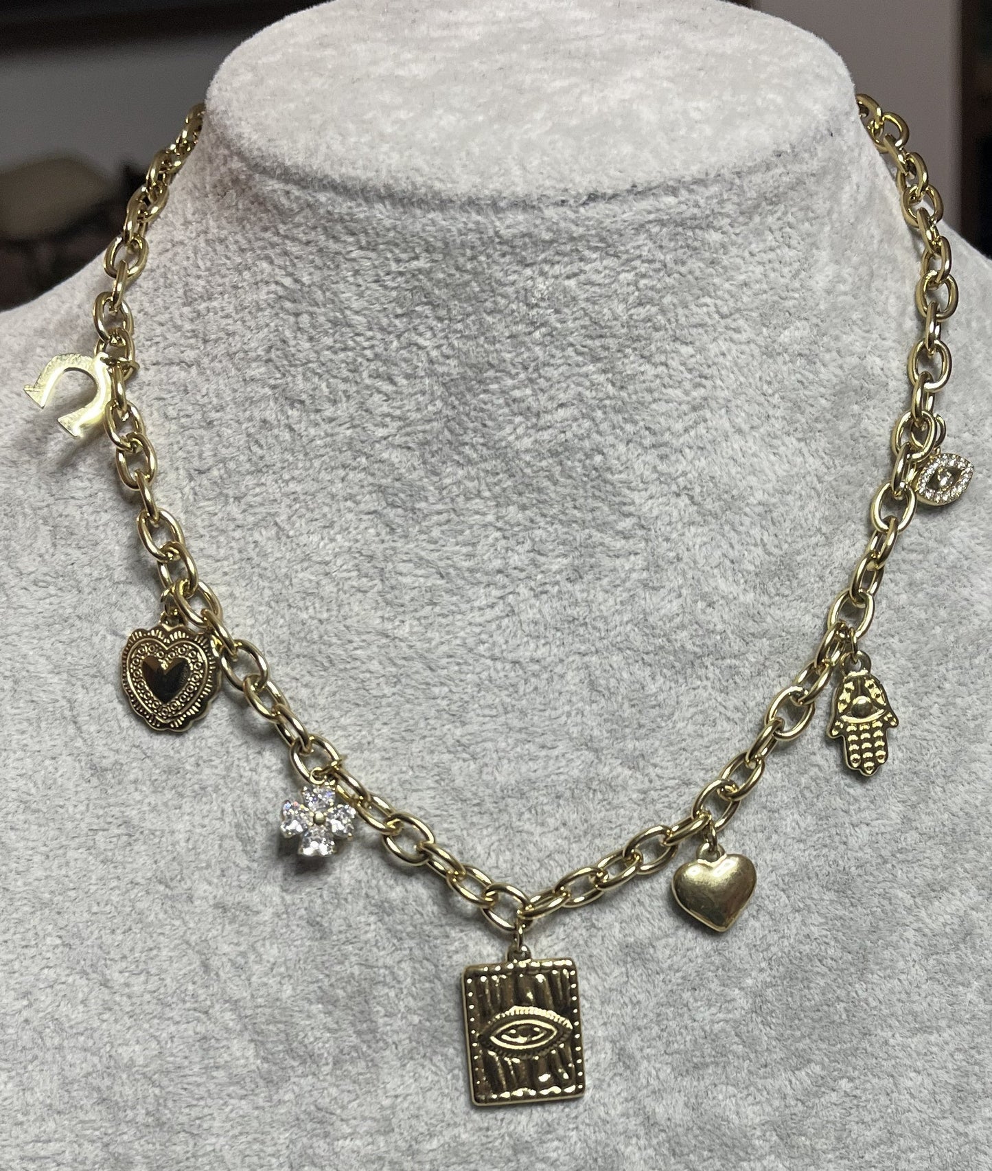 Collana Charm Oro Pendenti Cuore Ciondoli Portafortuna