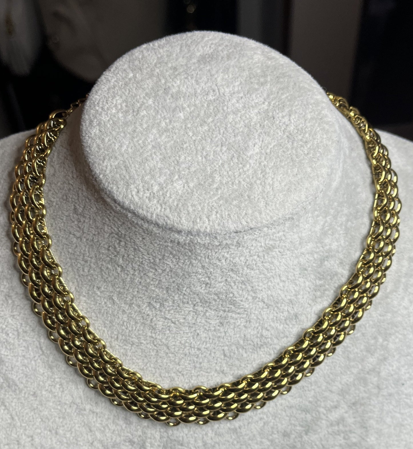 Collana girocollo donna in acciaio inossidabile con tripla catena intrecciata texture metallica placcato oro