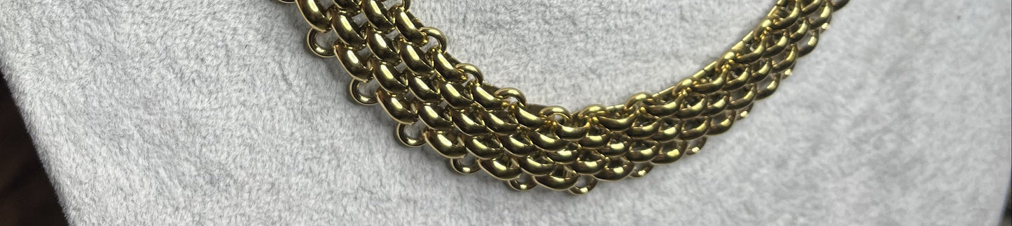 Collana girocollo donna in acciaio inossidabile con tripla catena intrecciata texture metallica placcato oro