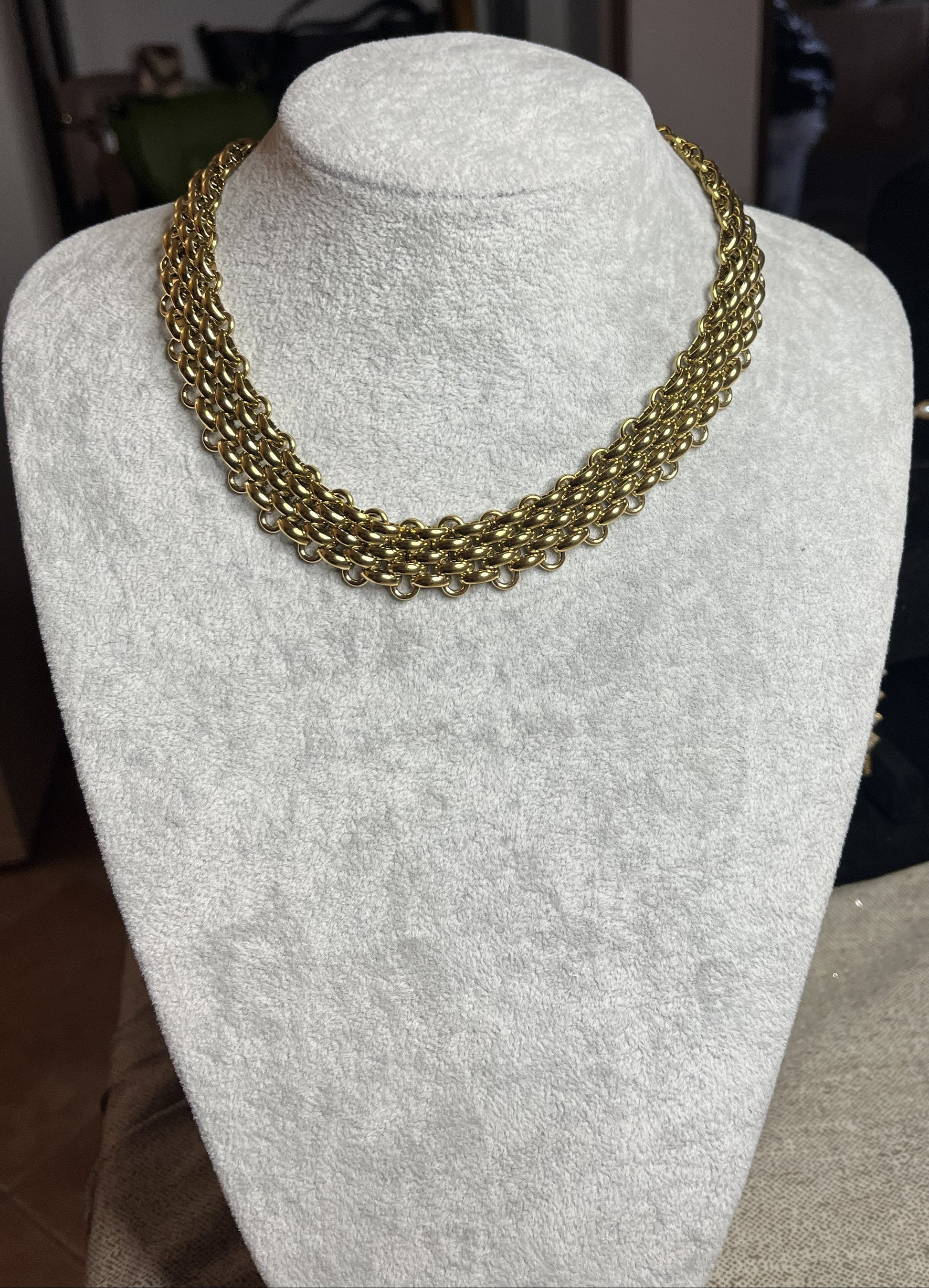 Collana girocollo donna in acciaio inossidabile con tripla catena intrecciata texture metallica placcato oro