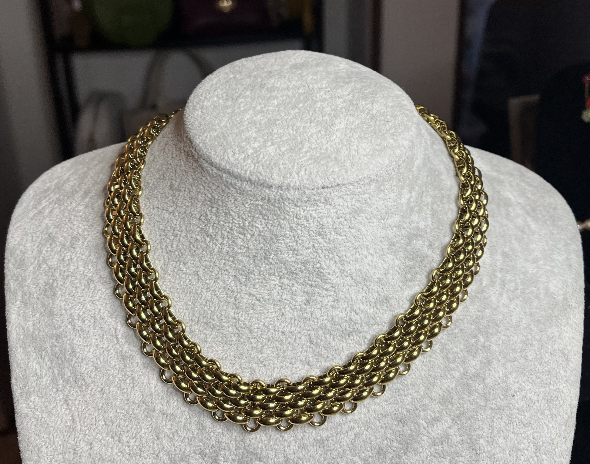 Collana girocollo donna in acciaio inossidabile con tripla catena intrecciata texture metallica placcato oro