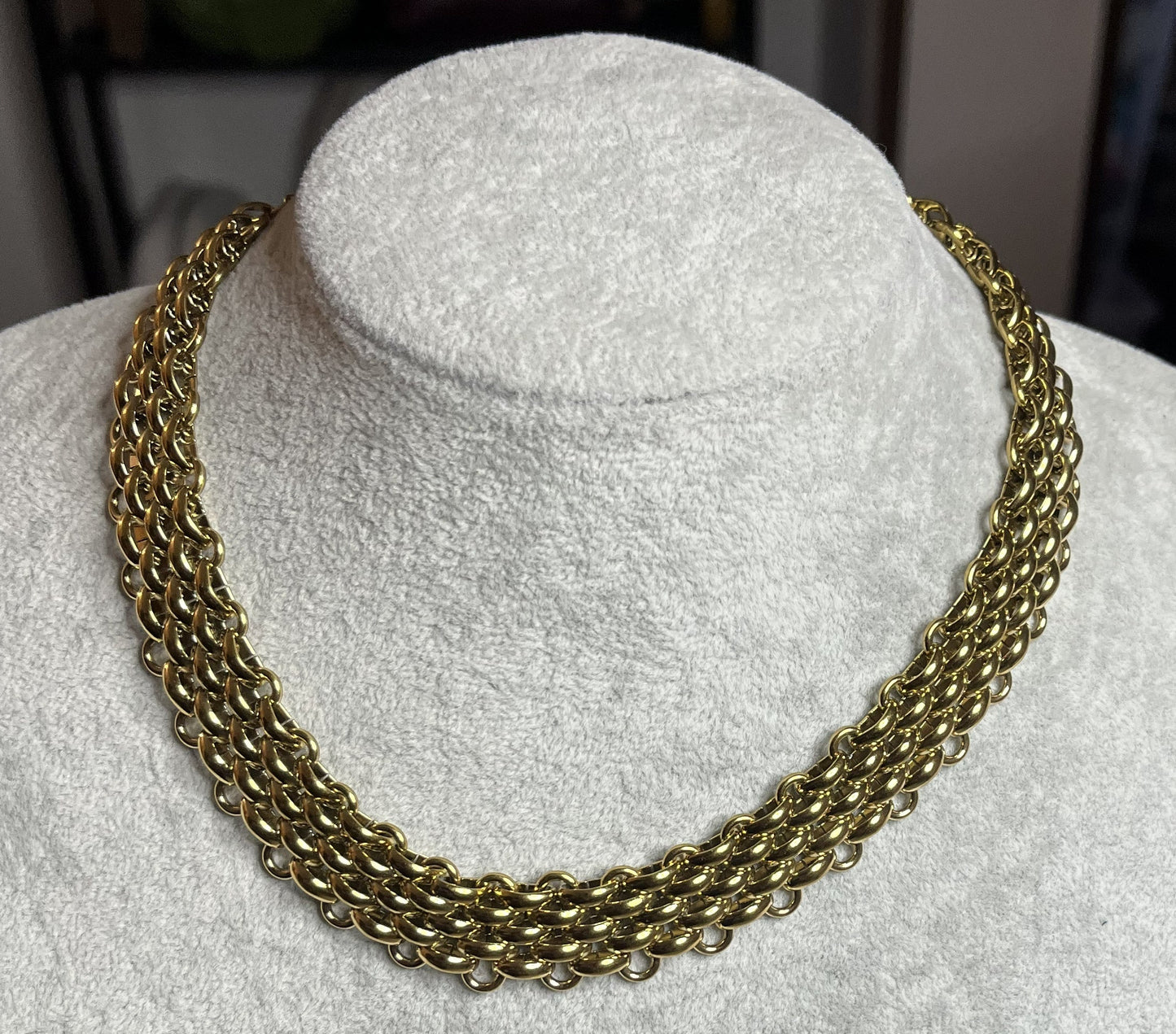 Collana girocollo donna in acciaio inossidabile con tripla catena intrecciata texture metallica placcato oro