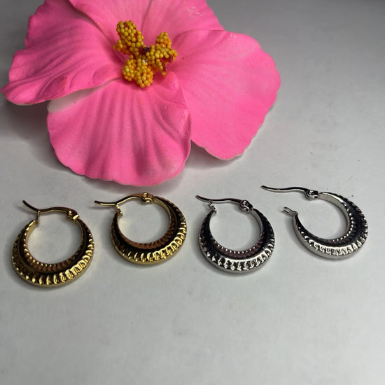 orecchini, livia, cerchio, placcato-oro, placcato-argento, gioielli, elegante, texture, decorativo, donna